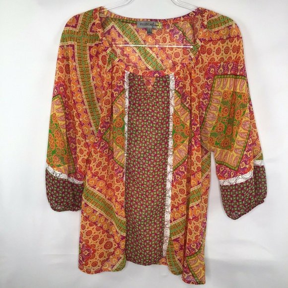 Figueroa & Flower Sheer Blouse 3/4 Sleeve Womens L - Picture 2 of 7